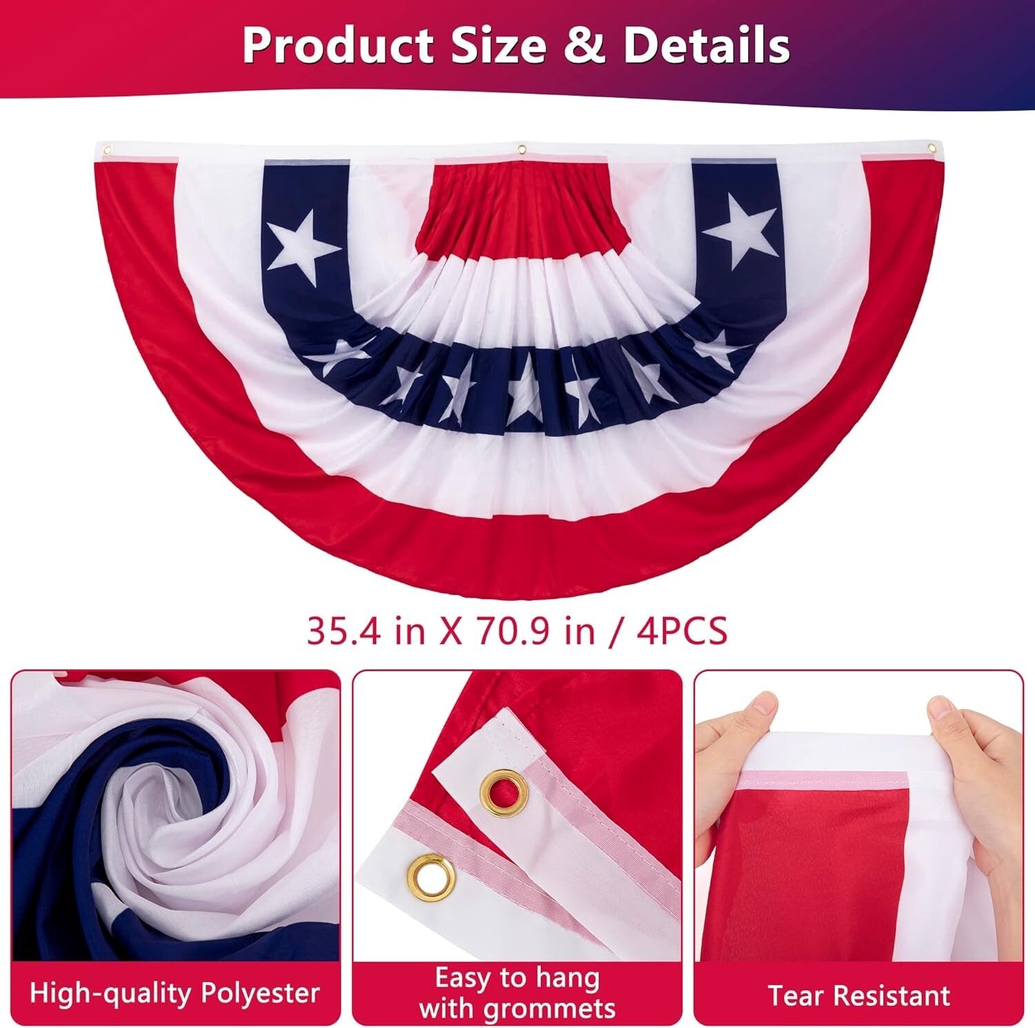 Durable 4th of July Pleated Fan Flags - 4 PCS for Memorial Day & Independence