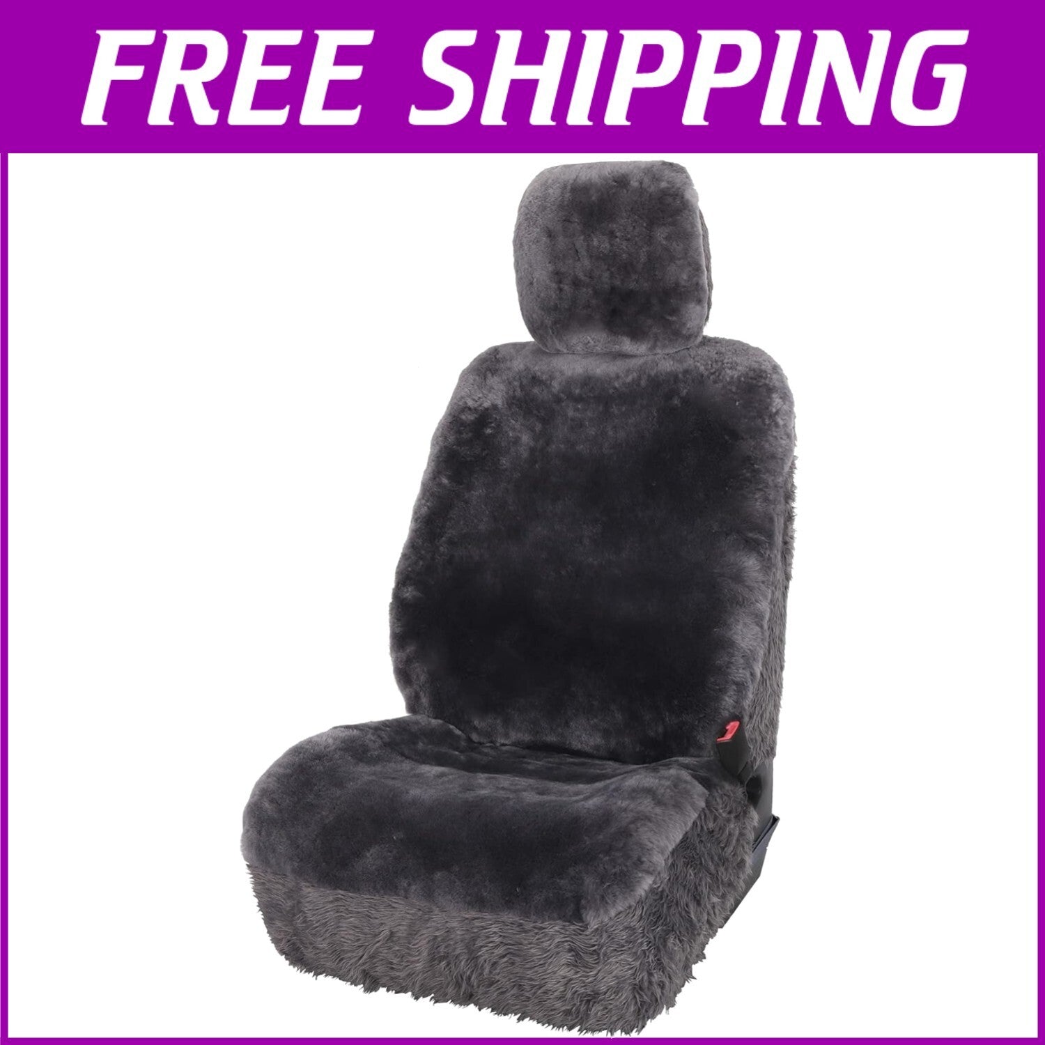 Easy Fit Universal Charcoal Sheepskin Front Seat Cover with Storage Pocket