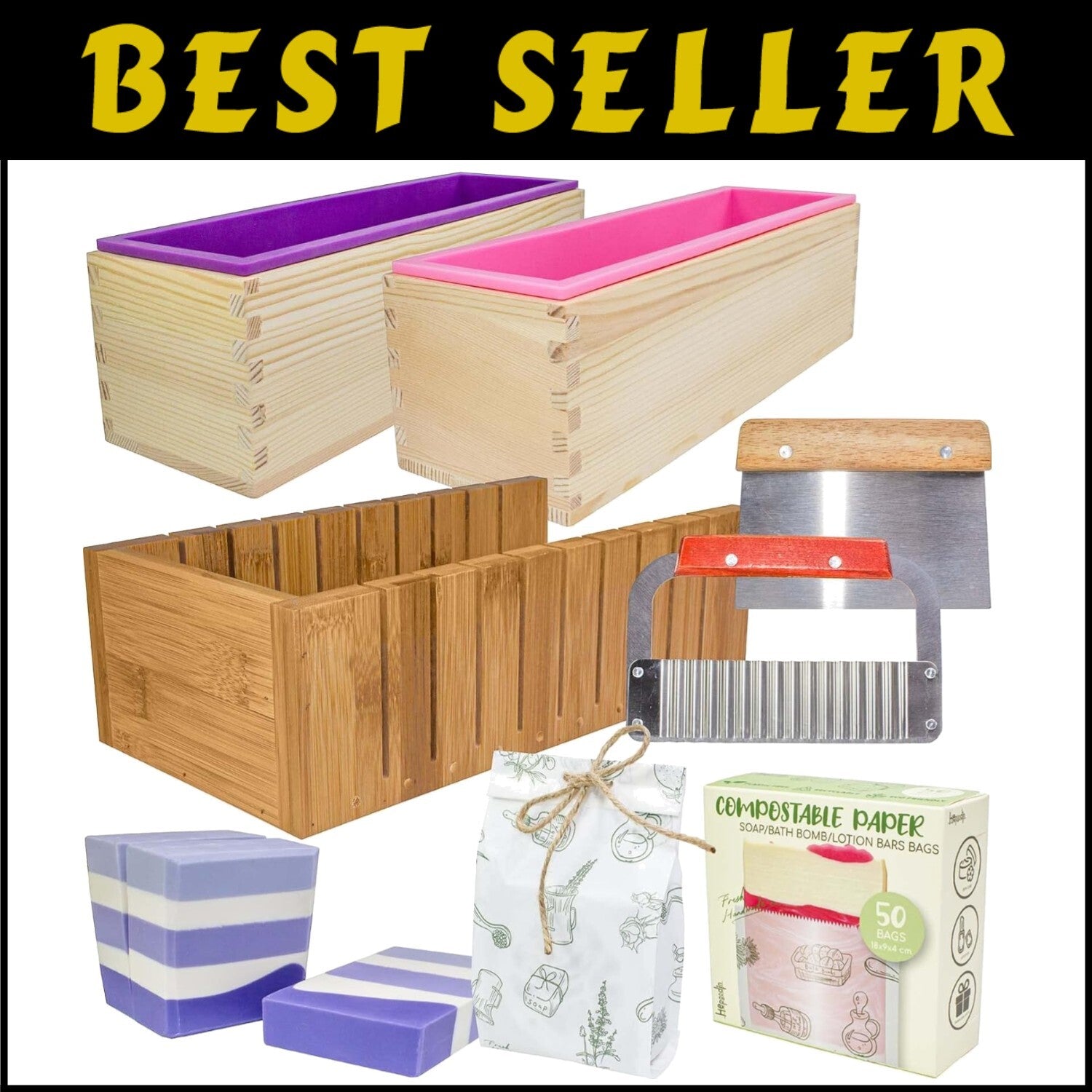 Durable Soap-Making Kit with Silicone Molds & Gift Bags - Perfect for Beginners