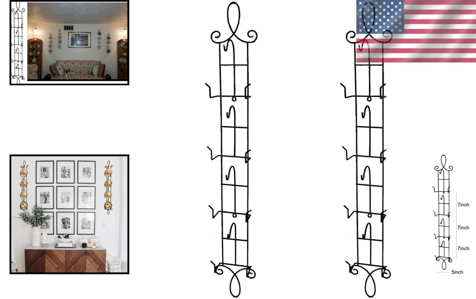 Stylish 2-Piece Wall Cup Holder for Teacups & Saucers - 36-Inch Black Design