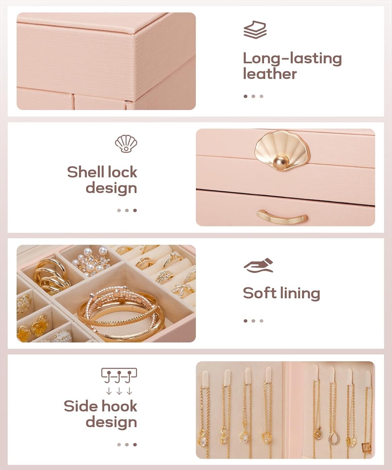 Elegant 3-Drawer Jewelry Holder in Peach Pink – Perfect Gift for All Occasions