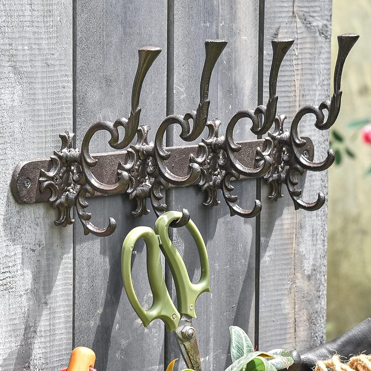 Antique Finish Cast Iron Wall Rack with 12 Hooks - Perfect for Home Organization