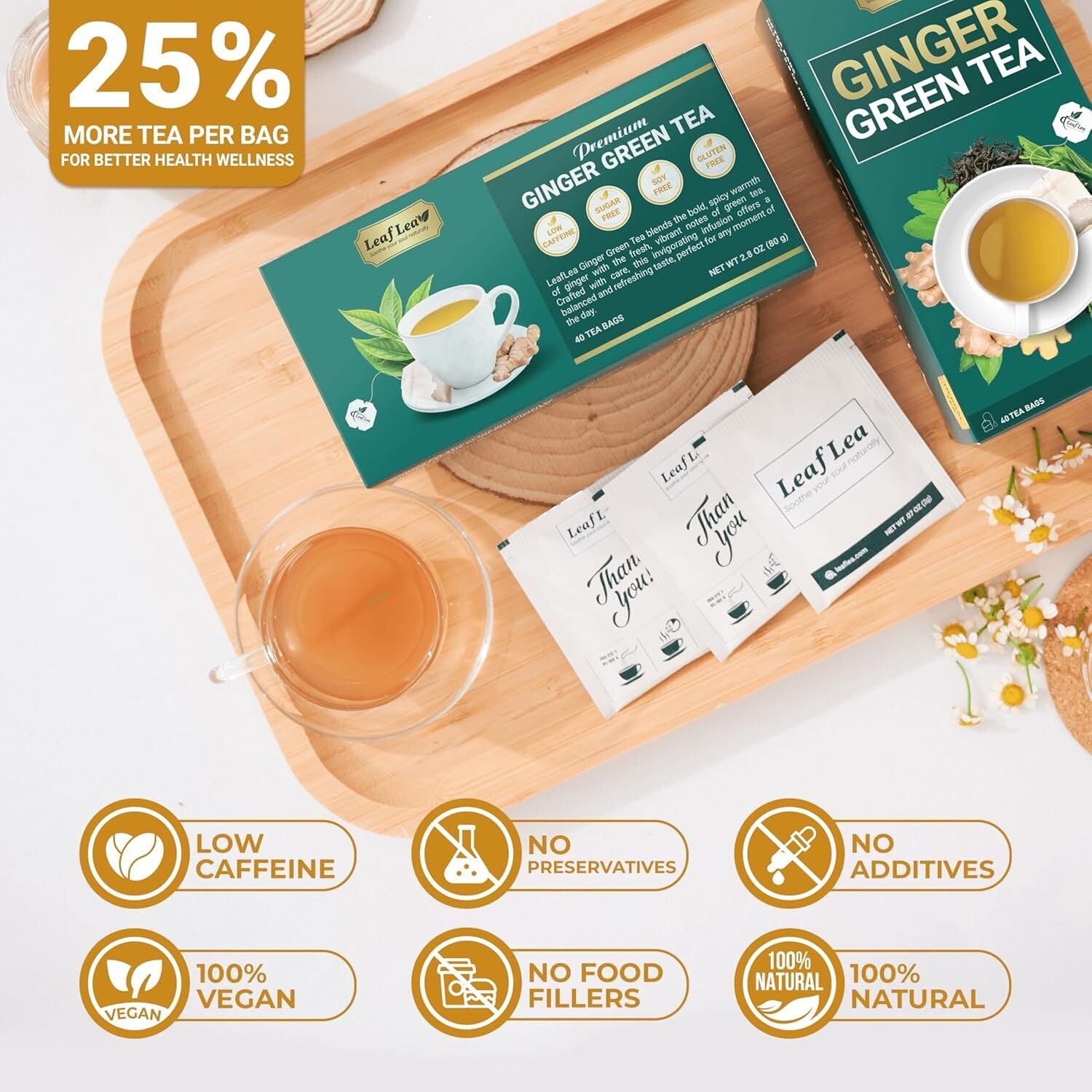 Natural Green & Ginger Tea Bags - Warming 160-Pack for Daily Invigoration