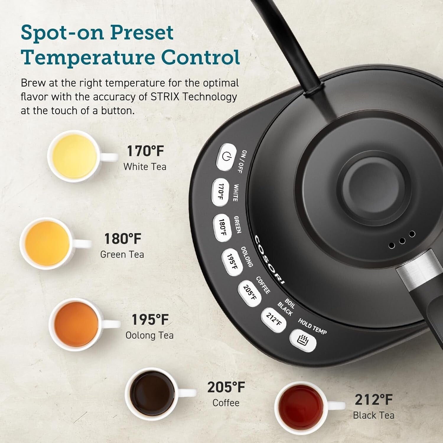 Elegant Electric Gooseneck Kettle with 5 Temperature Presets & 1-Hour Keep Warm