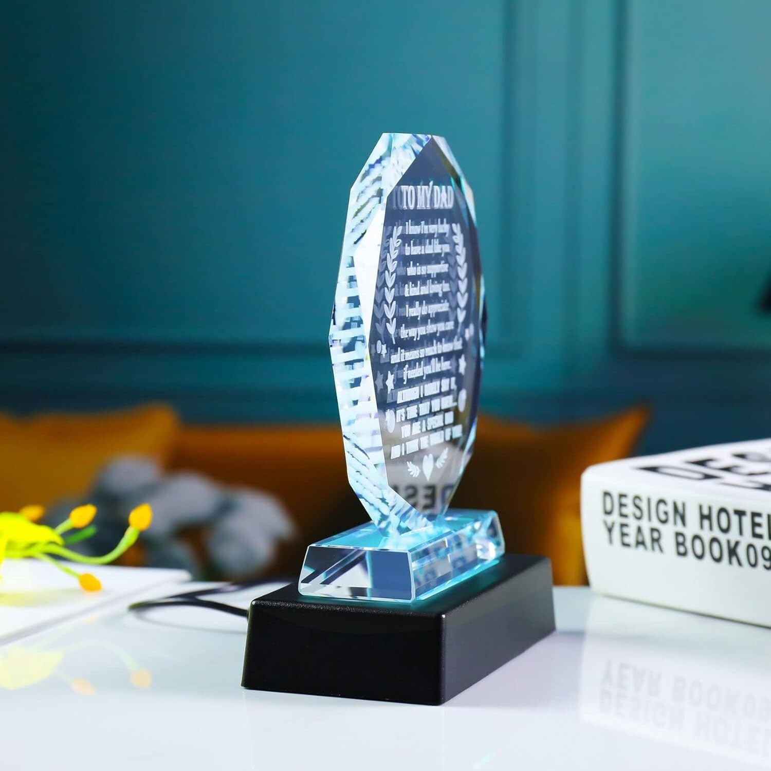 Elegant Glass Keepsake for Dad with LED Base - Meaningful Gift for Any Occasion