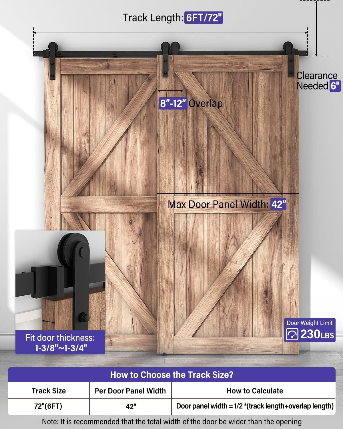 All-in-One 6FT Bypass Barn Door Hardware Kit - Stylish & Functional Solution