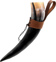 Load image into Gallery viewer, Authentic Viking Drinking Horn with Leather Holder - 650 ML for Medieval Events