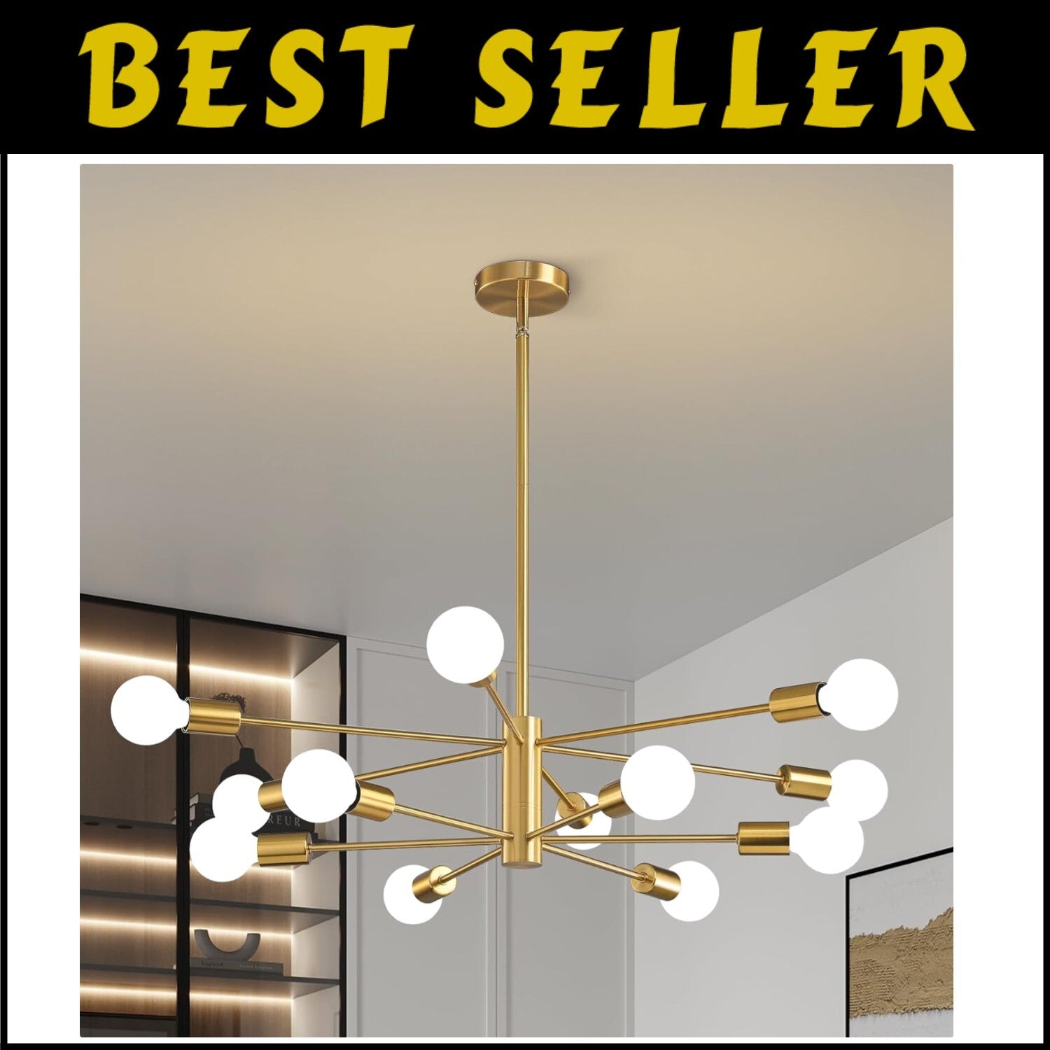 Adjustable Height Gold Chandelier - 12-Light Ceiling Fixture for Modern Homes