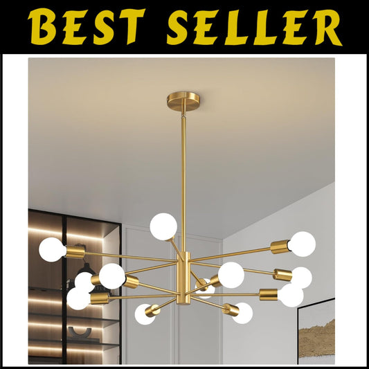 Adjustable Height Gold Chandelier - 12-Light Ceiling Fixture for Modern Homes