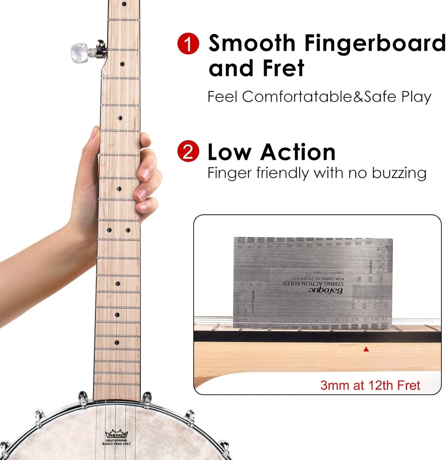 Full-Size 5-String Maple Banjo Kit with Remo Head & Accessories for All Levels