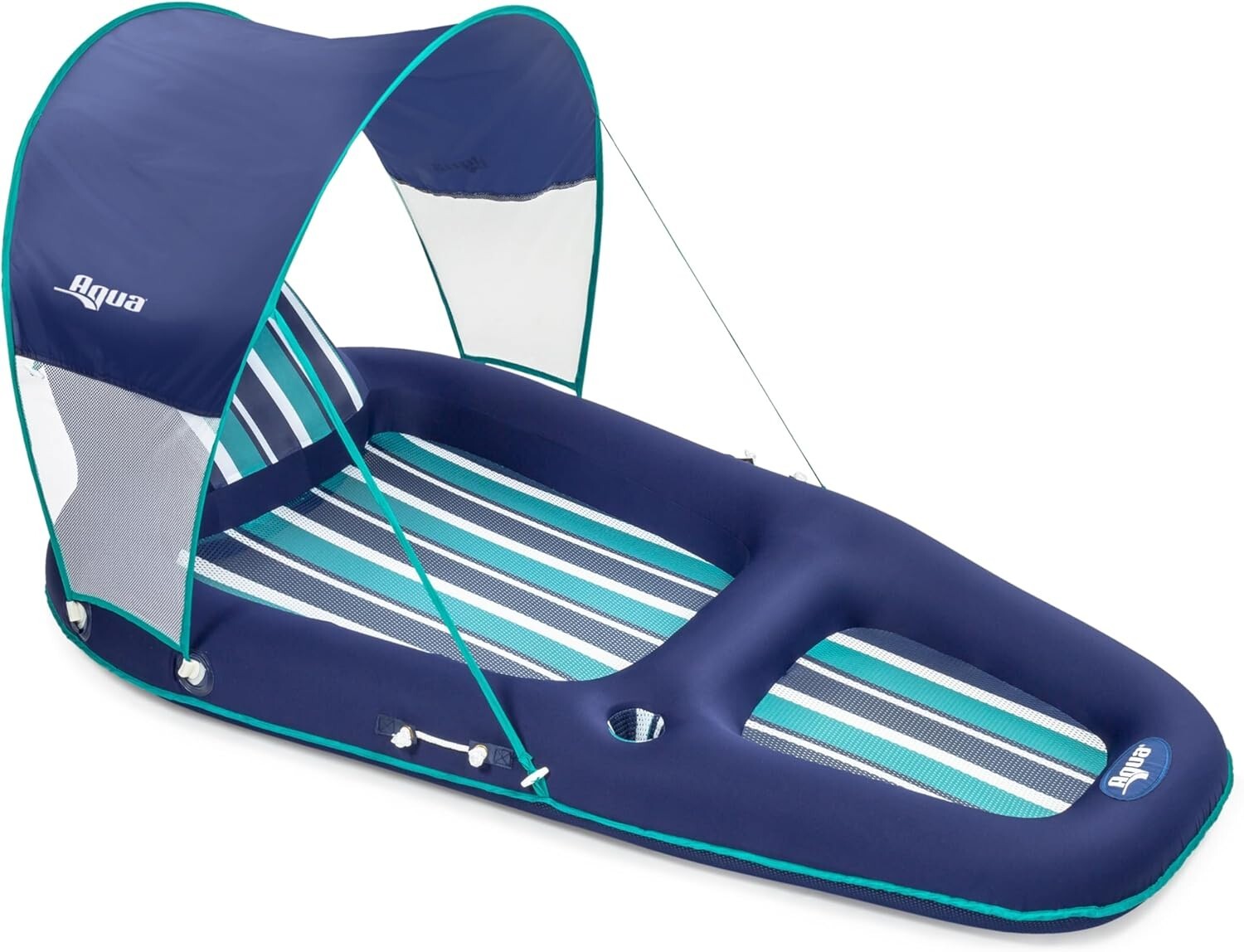 Deluxe Aqua Pool Float – Extra Large Lounge with Headrest, Canopy & Cup Holder