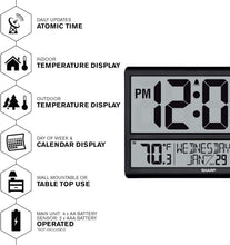 Load image into Gallery viewer, Wireless Outdoor Sensor &amp; Easy-Read Atomic Clock - Battery Powered, 4" Display