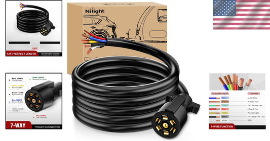 2FT Flexible 7-Way Trailer Wire with Color-Coded Wires - Corrosion-Resistant