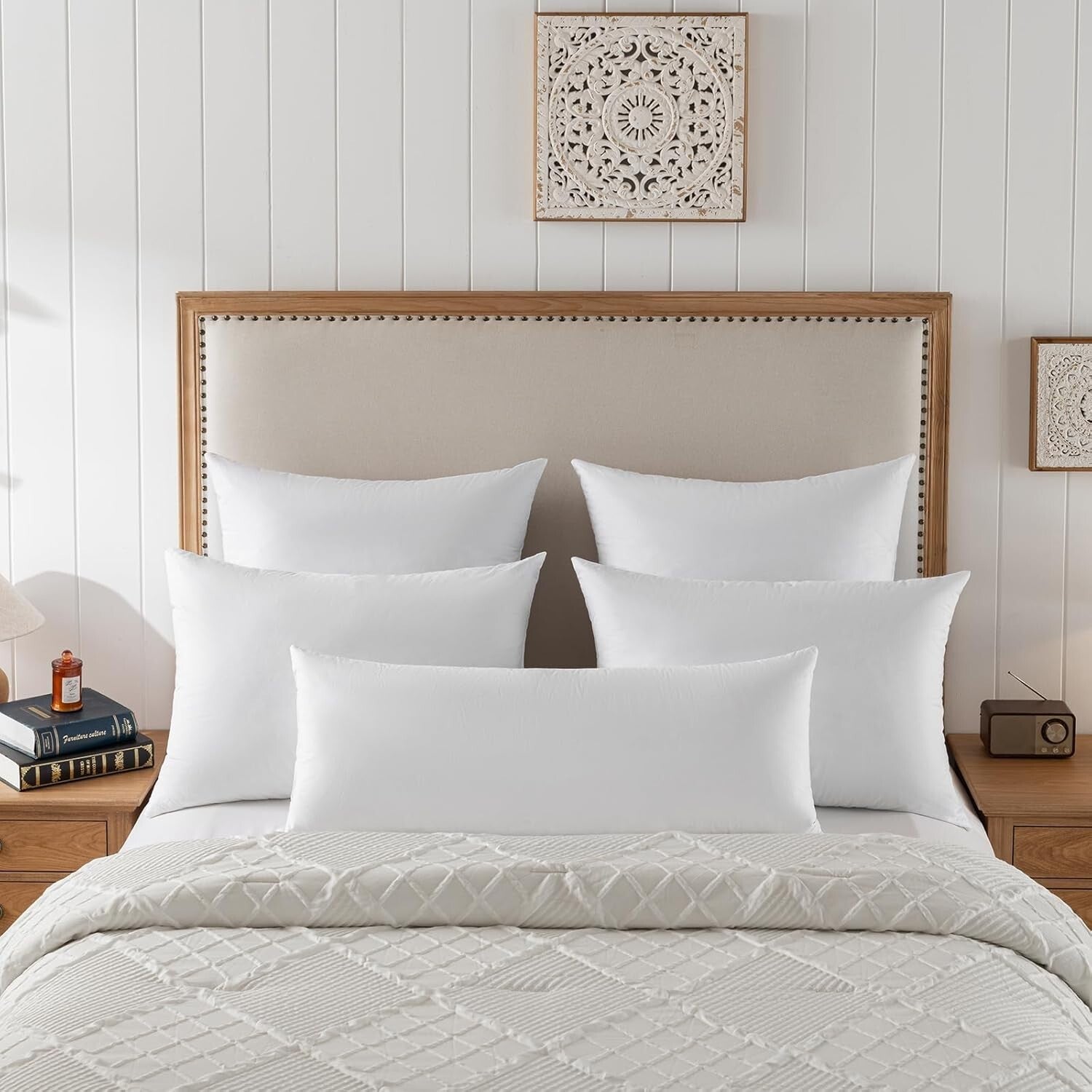 Set of 2 Down Feather 20x20 Throw Pillow Inserts in Durable Cotton Fabric