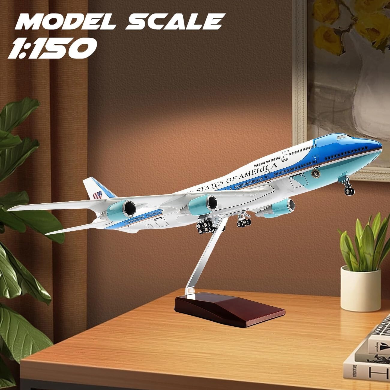 Elegant 18.5" Boeing 747 Diecast Airplane - Voice Control & Cabin Light Features