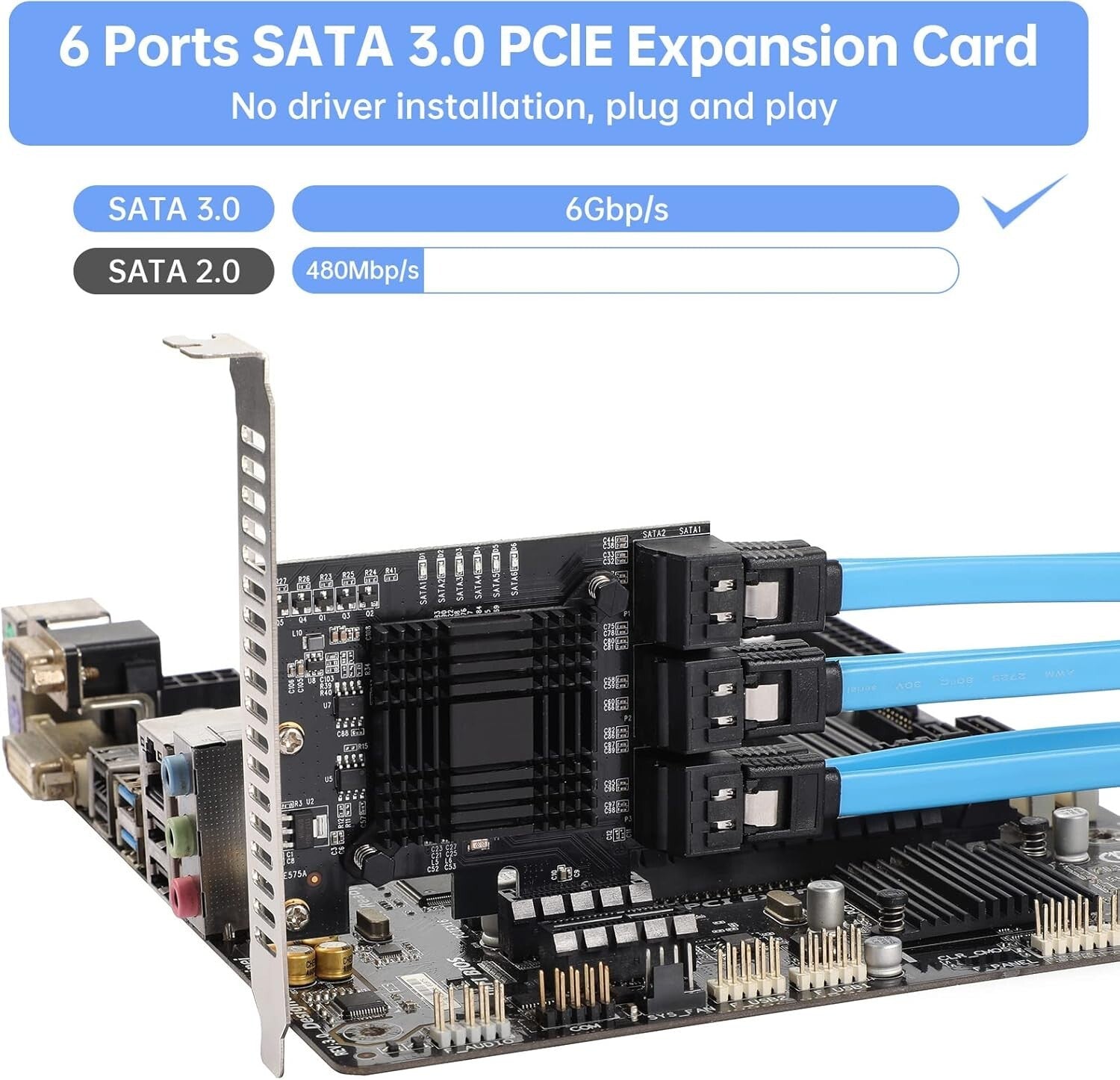 Aluminum Heatsink PCI-E X1 to SATA 3.0 6-Port Controller - Reliable Performance