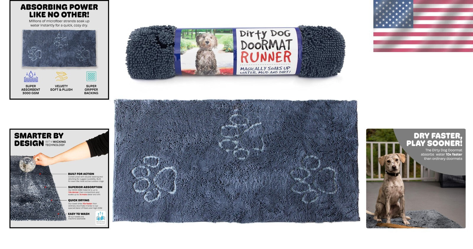 Versatile Machine Washable Doormat for Dogs - Absorbent Mist Grey Rug, 60" X 30"