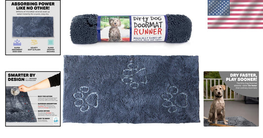 Versatile Machine Washable Doormat for Dogs - Absorbent Mist Grey Rug, 60" X 30"