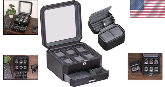 Stylish Watch Storage Gift Set: 6 Slot Leather Box & Travel Case for Men & Women