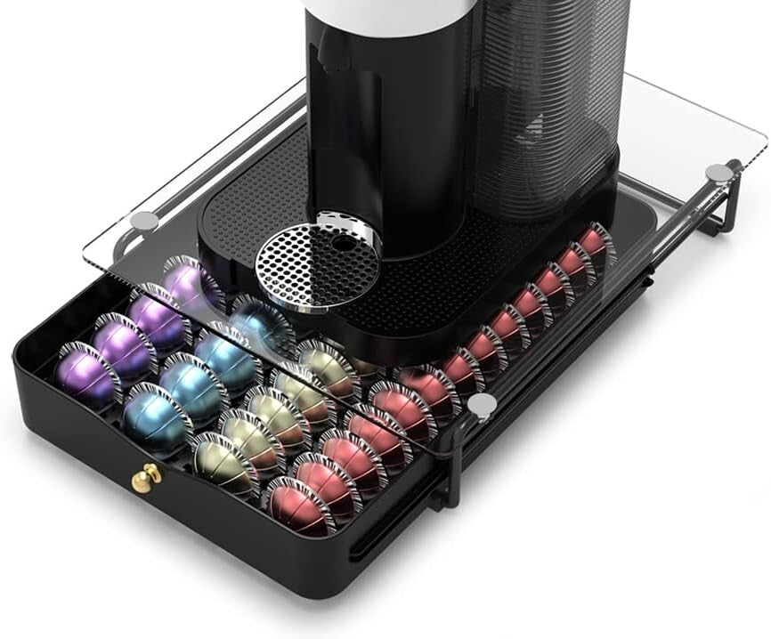 Stylish Nespresso Pod Storage with Quiet Moving Rail - Holds 52 Small Capsules