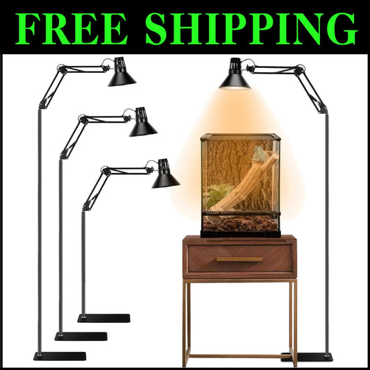 Tall Heat Lamp Stand for Reptiles - Adjustable 17.5-74.3in with Reflective Shade
