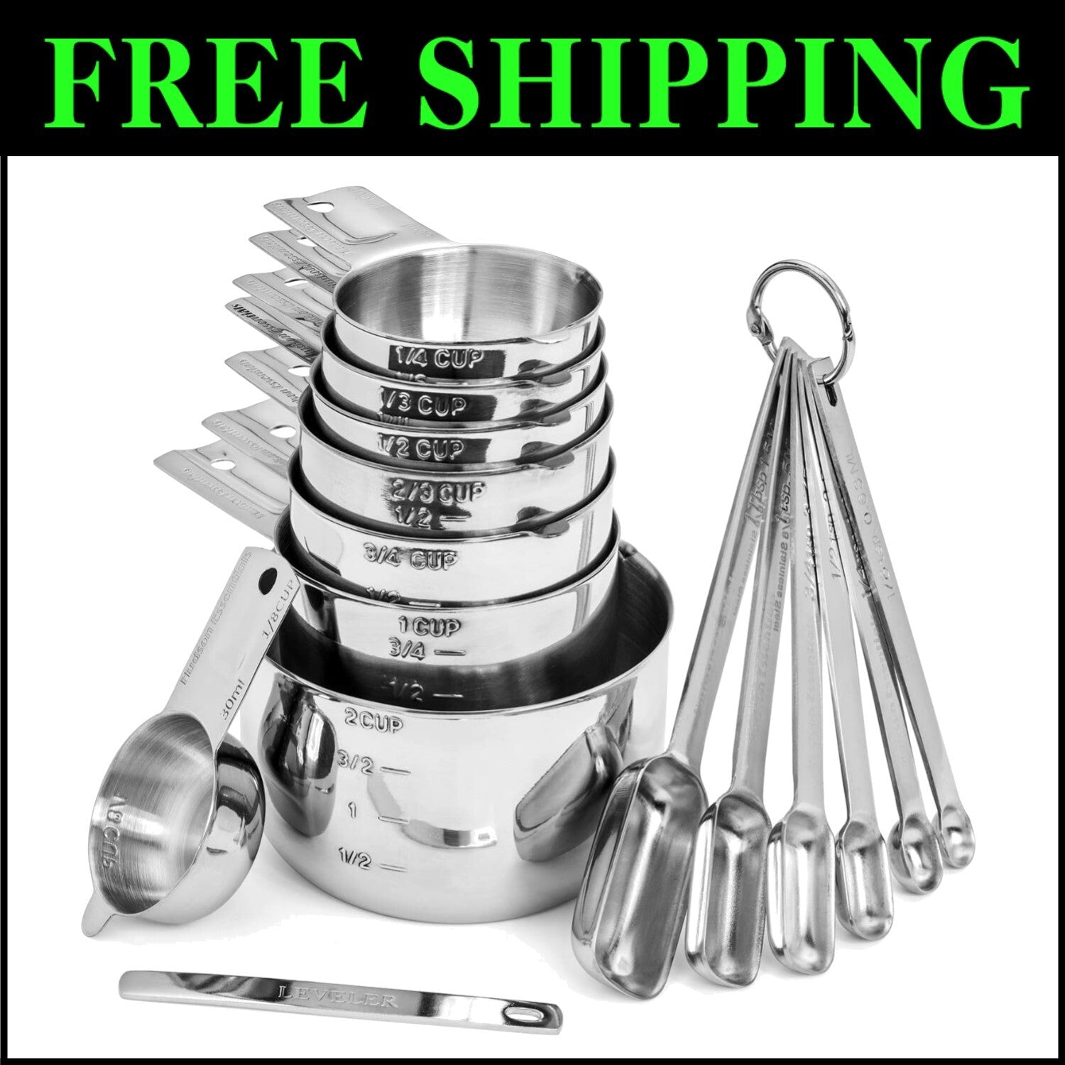 Stackable 15-Piece Measuring Cups & Spoons Set - Space-Saving Kitchen Essential