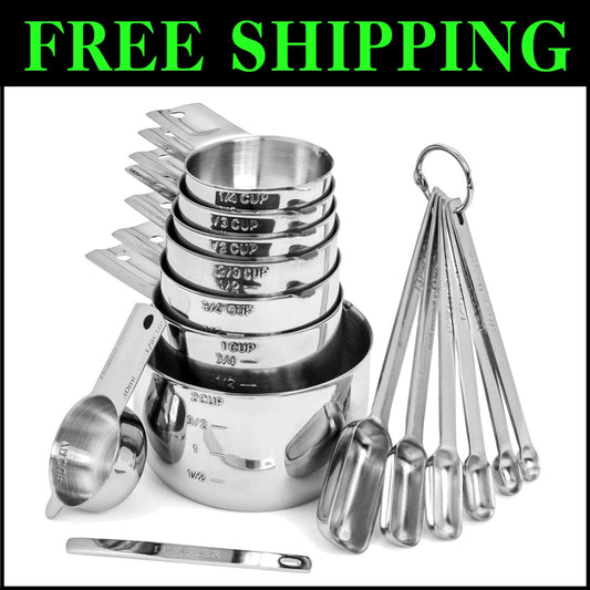 Stackable 15-Piece Measuring Cups & Spoons Set - Space-Saving Kitchen Essential