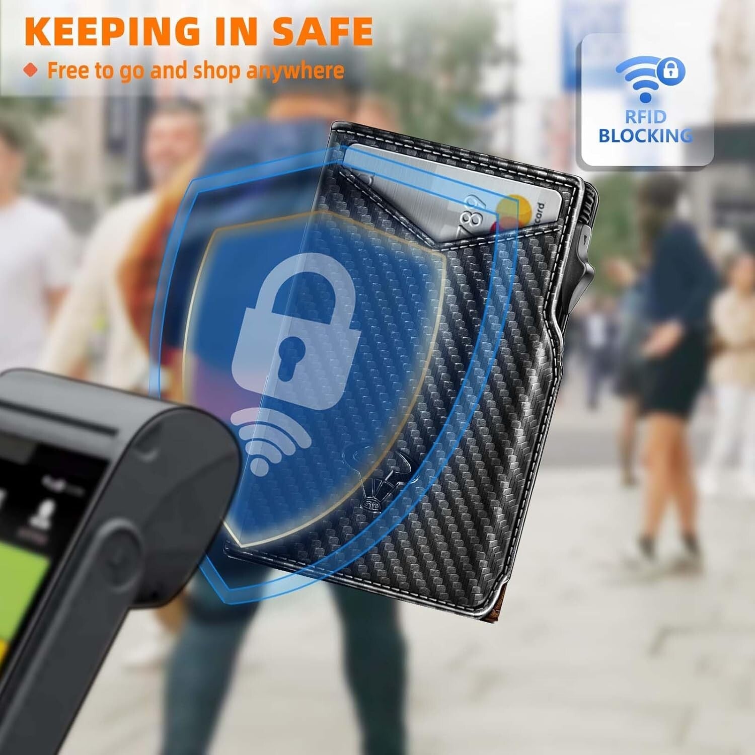 Men's Carbon Fiber Leather Wallet - Magnetic Flip, Pop-Up Cash & Card Holder