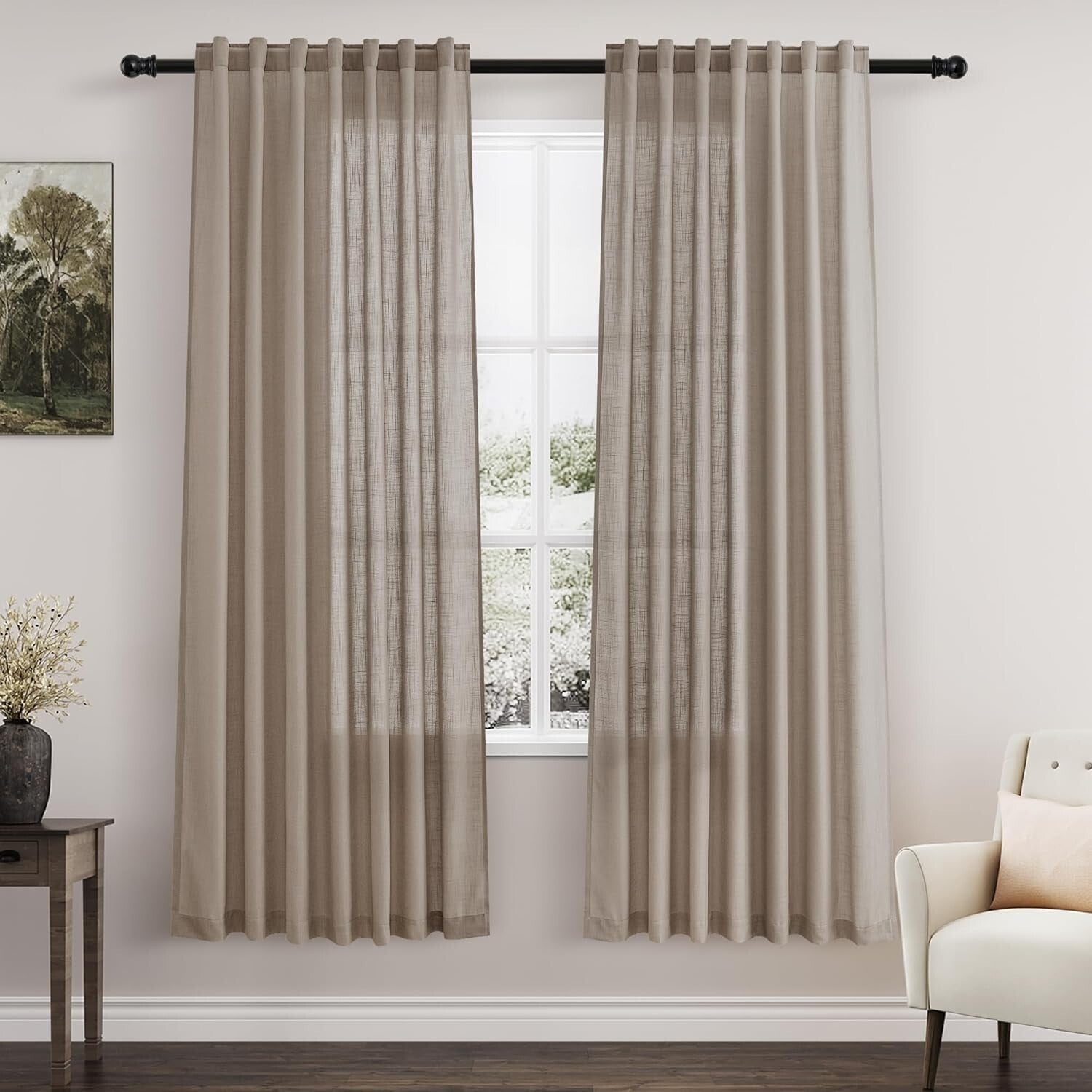 Classic Light Taupe Semi-Sheer Curtains for Bedroom & Living Room - 2 Panels