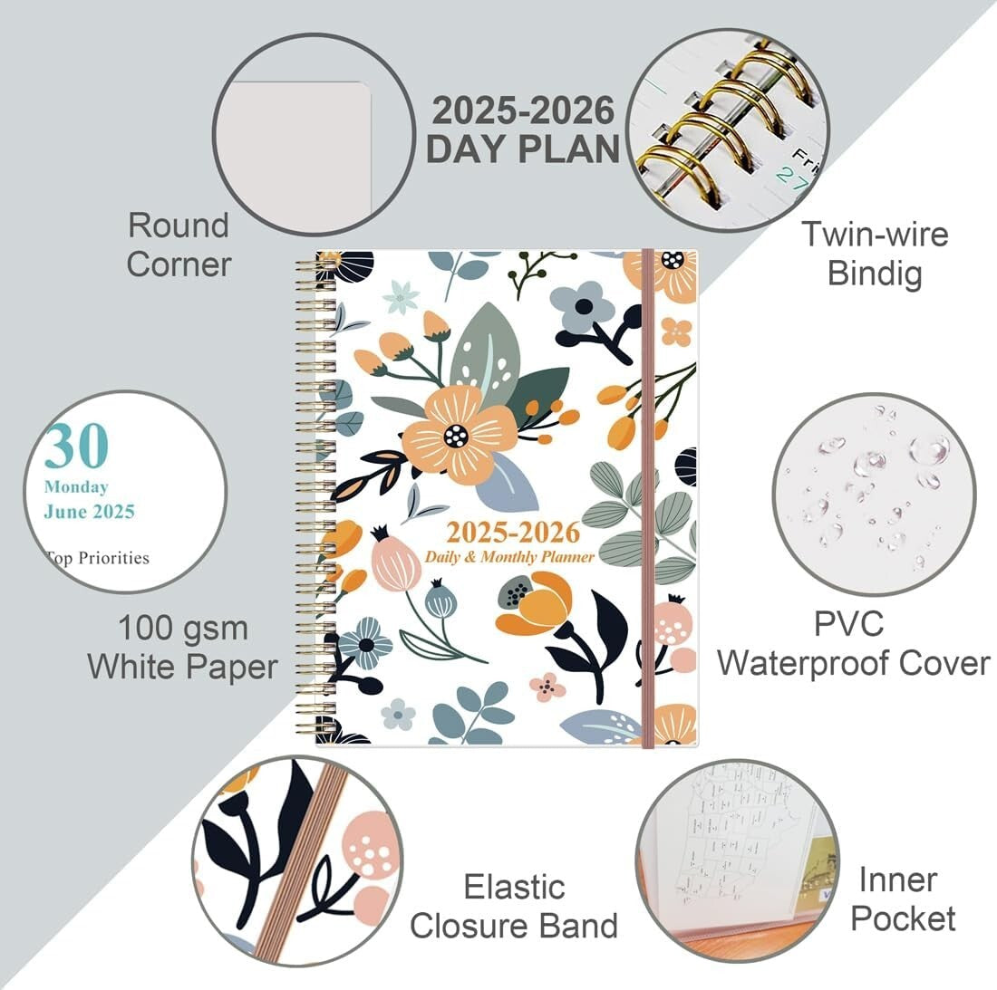 Chic Daily Planner for 2025-2026 – 8.5" x 11" with 12 Tabs & High-Quality Paper
