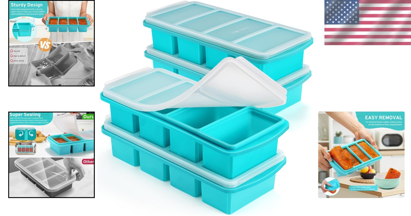 Premium Silicone Ice Cube Tray with Screw Top Lid – 4-Pack for Easy Freezing