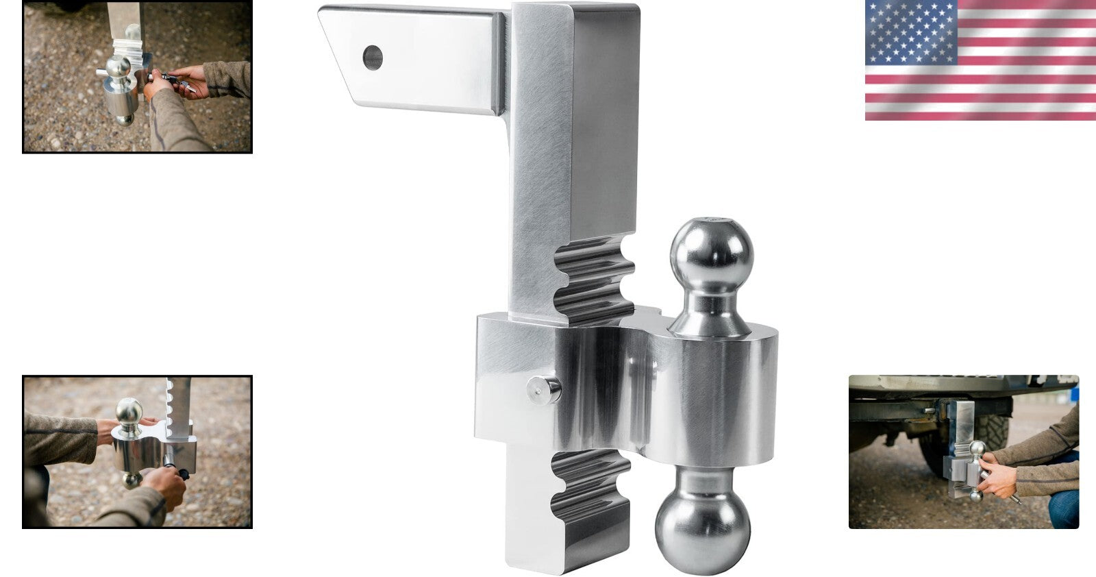 Adjustable Heavy Duty Trailer Hitch - 10" Rise/Drop with Dual Ball Receiver