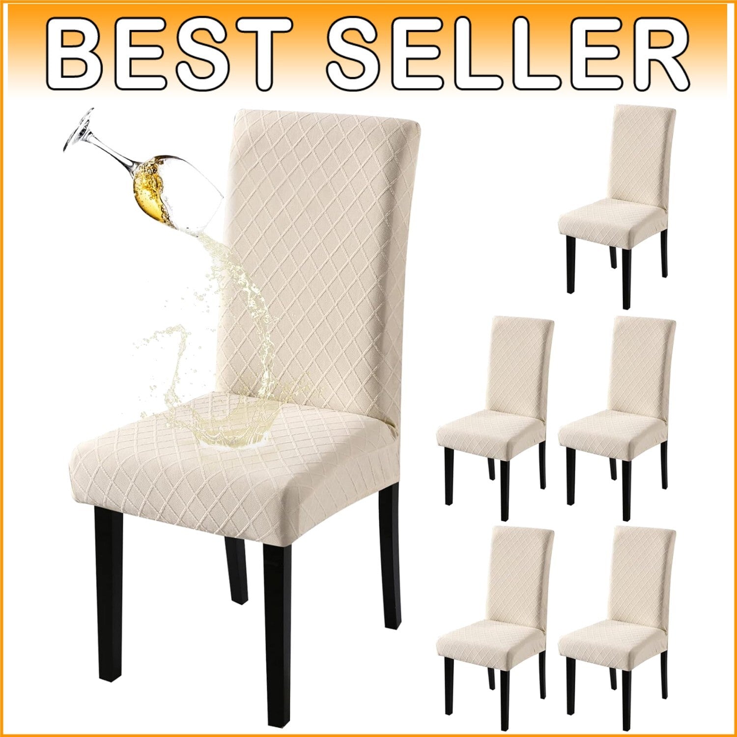 Elegant Washable Parsons Chair Slipcovers - 6-Pack Waterproof Covers in Beige