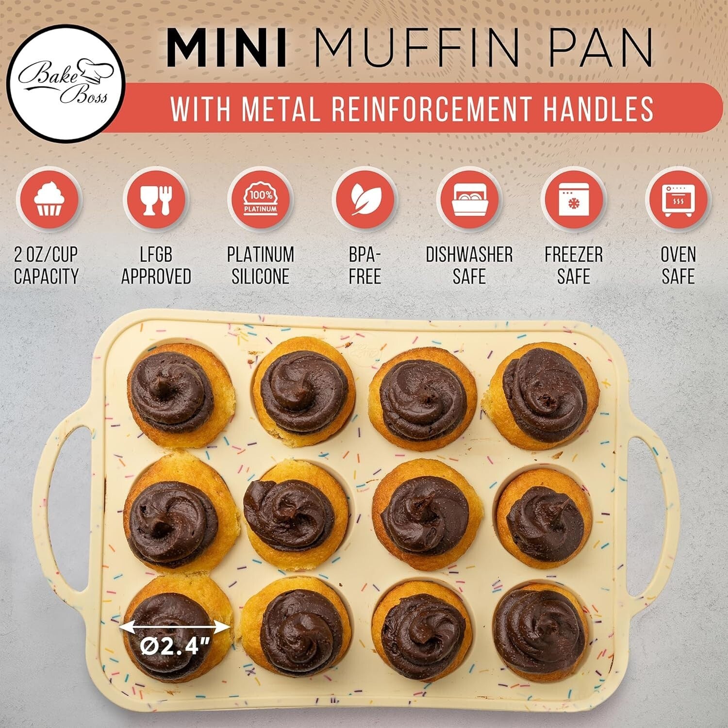 BPA-Free Silicone Mini Muffin & Cupcake Pan - 12 Cups, Oven & Dishwasher Safe