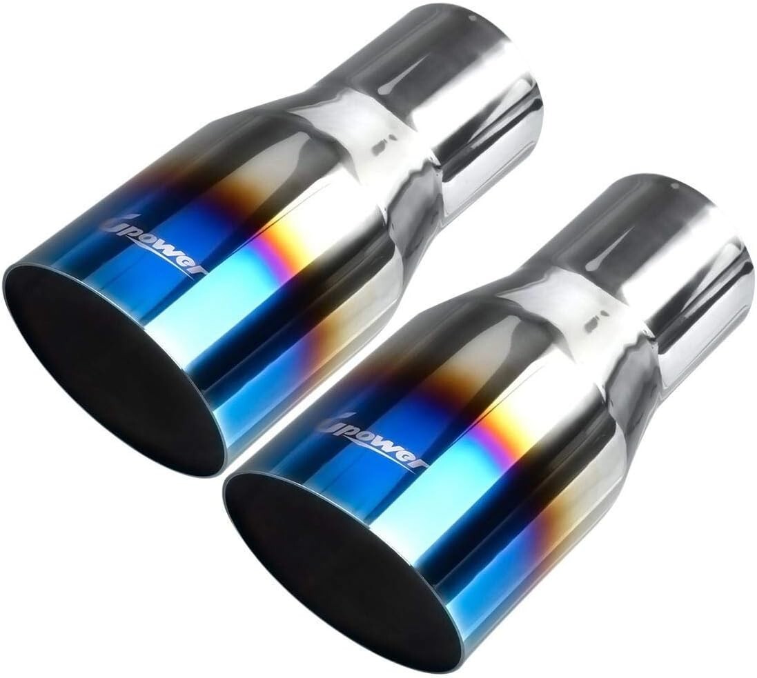Pack of 2 Blue Burnt 304 Stainless Steel Exhaust Tips - 2.5" Inlet, 3.5" Outlet