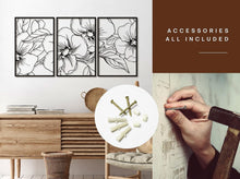 Load image into Gallery viewer, 18x12 Black Minimalist Floral Metal Wall Art Decor - 3 Pack for Stylish Spaces