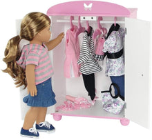 Load image into Gallery viewer, Kid-Safe 18 Inch Doll Armoire with Ample Storage for Accessories &amp; Clothes