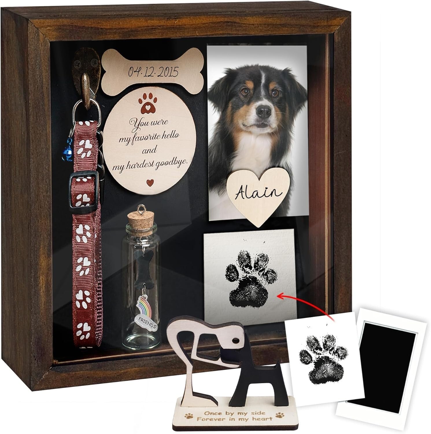 Elegant Dog Memorial Frame: 8.6-Inch Rustic Shadow Box with Personalization Kit