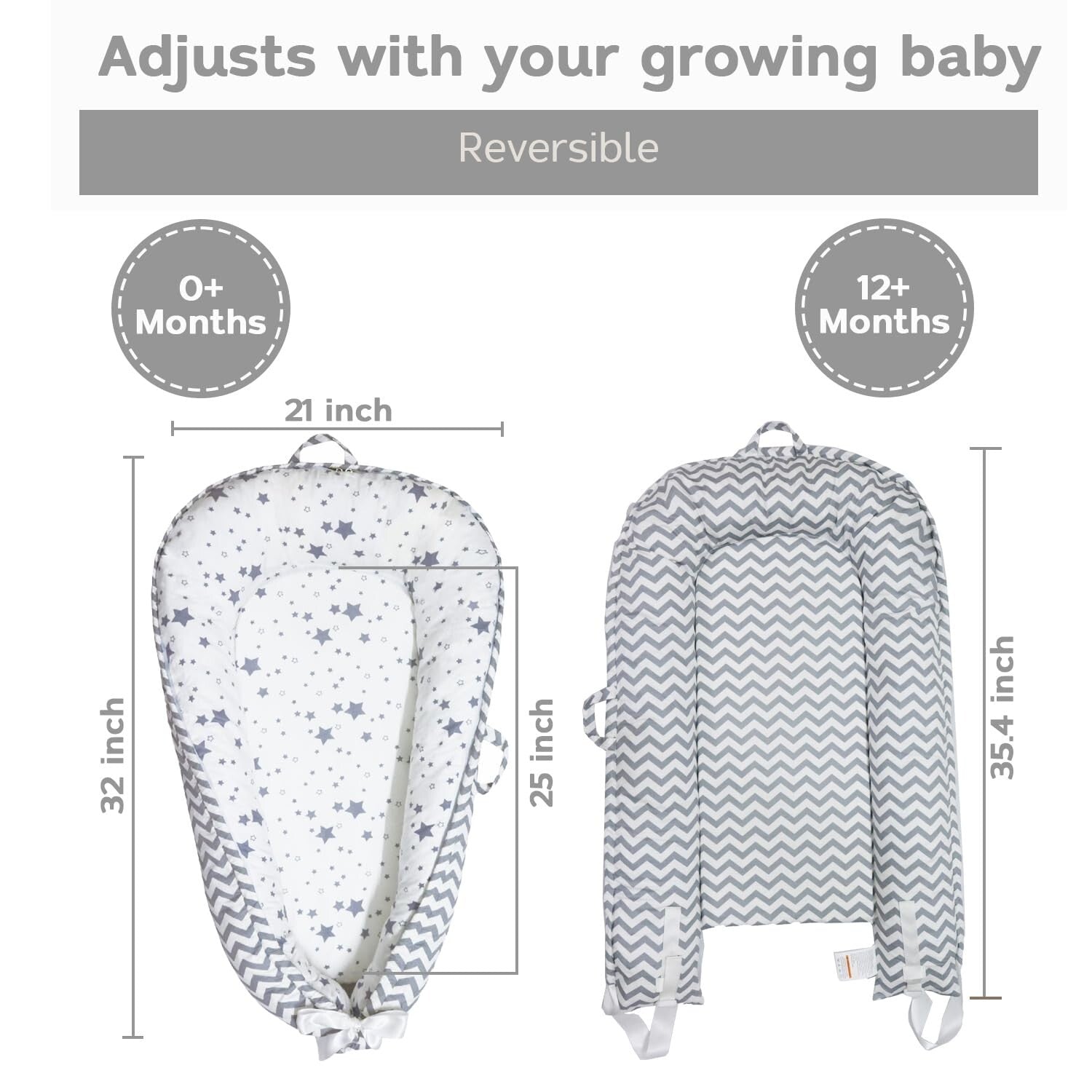 Adjustable Ergonomic Baby Lounger - Organic Cotton Nest for Secure Baby Support