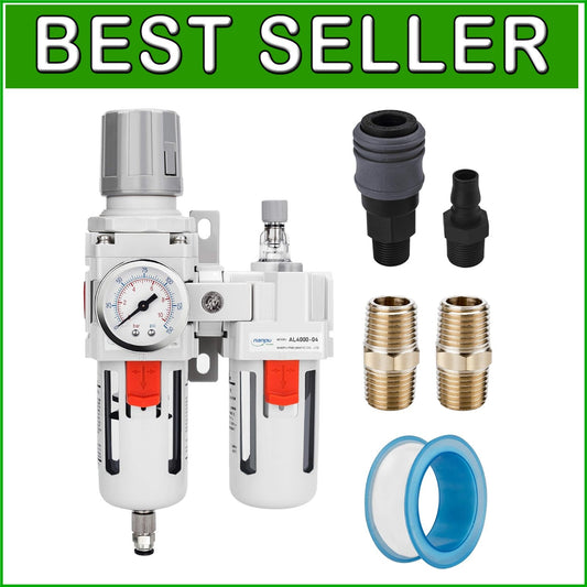 Versatile Compressed Air Filter Regulator Lubricator Combo with Gauge & Drain