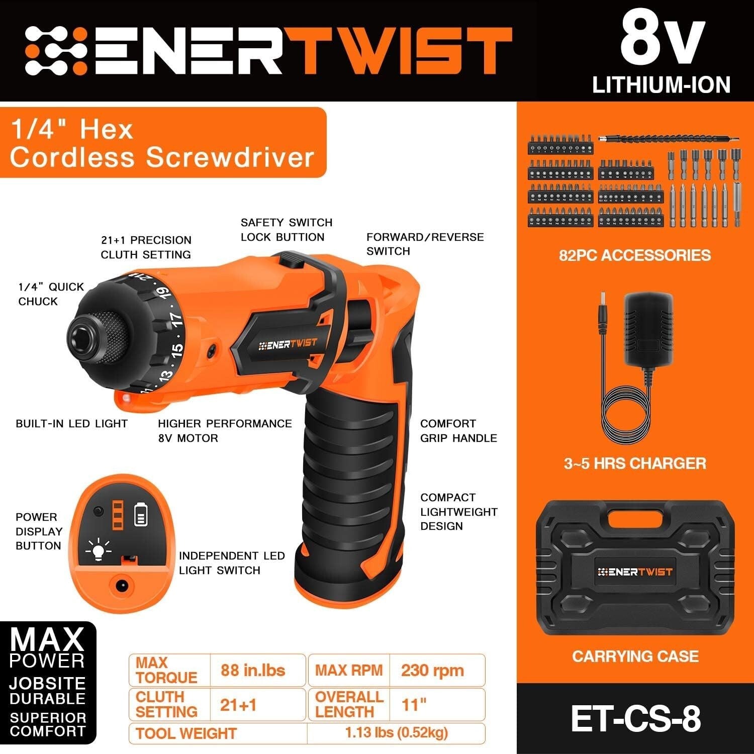 8V Cordless Screwdriver Set with 82 Accessories - Precision & Power Combined