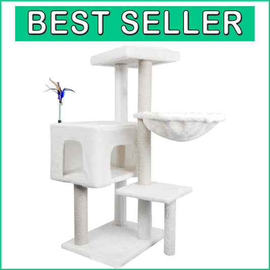 Cozy Condo Cat Tree with Jute Scratching Posts & Hammock - Indoor Use, Beige