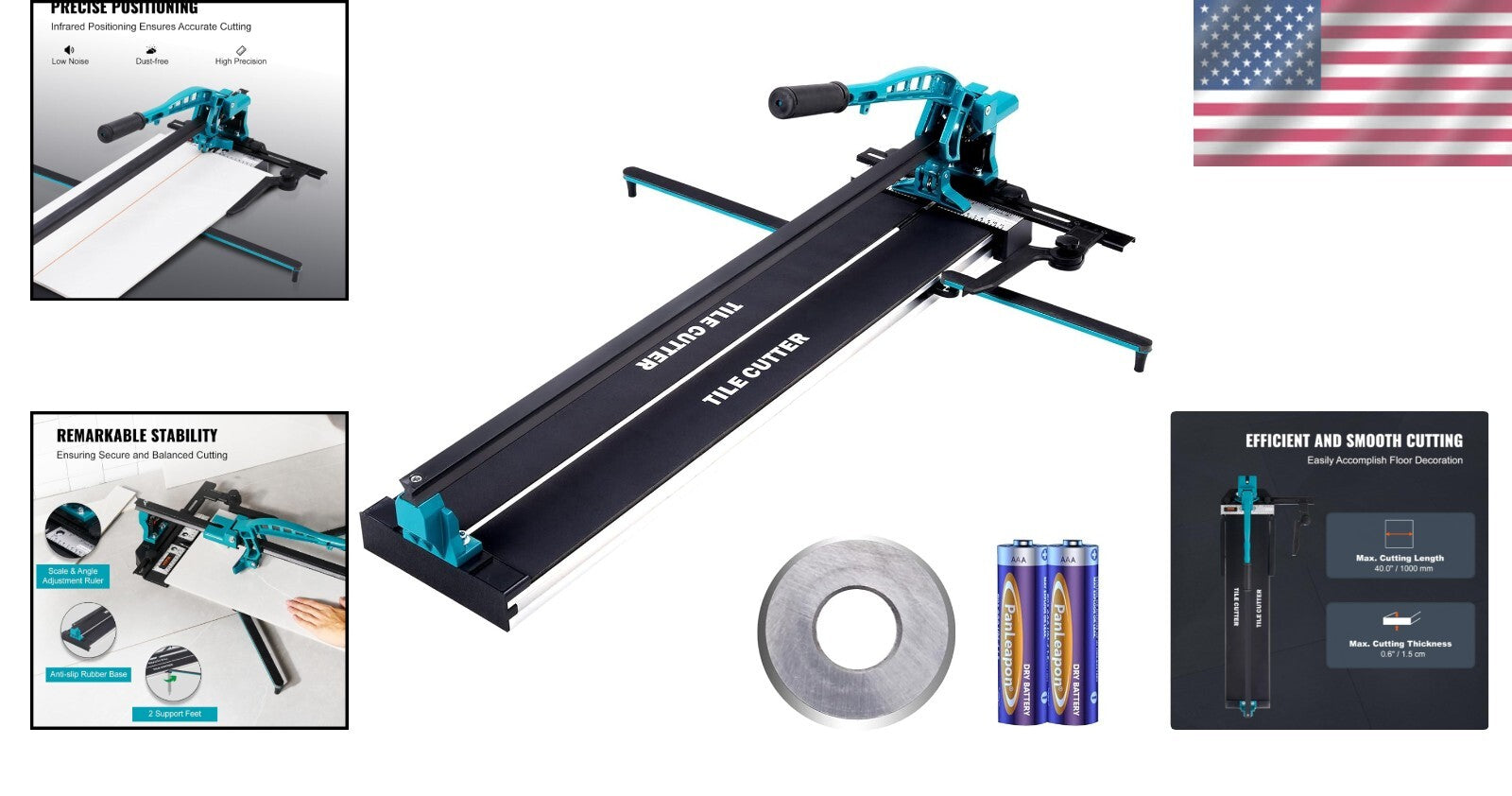 Professional Grade 40-Inch Tile Cutter with Adjustable Rulers - Ergonomic Design