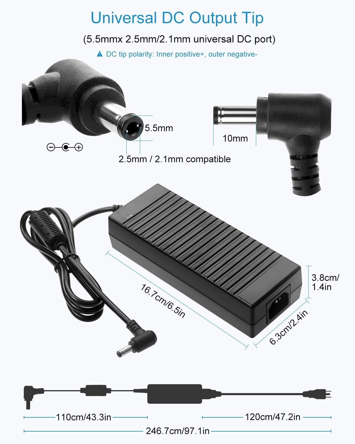 2-Pack 12V 10A Power Source - Ideal for LED Luminaries & Monitors, 120W Output