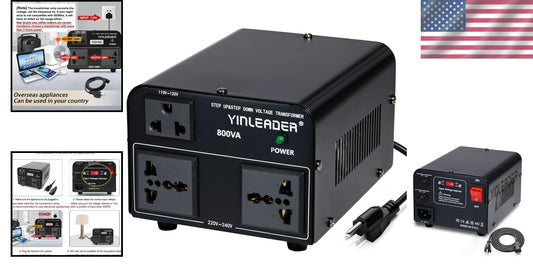 Efficient 800W Voltage Transformer with Universal Sockets & Circuit Protection