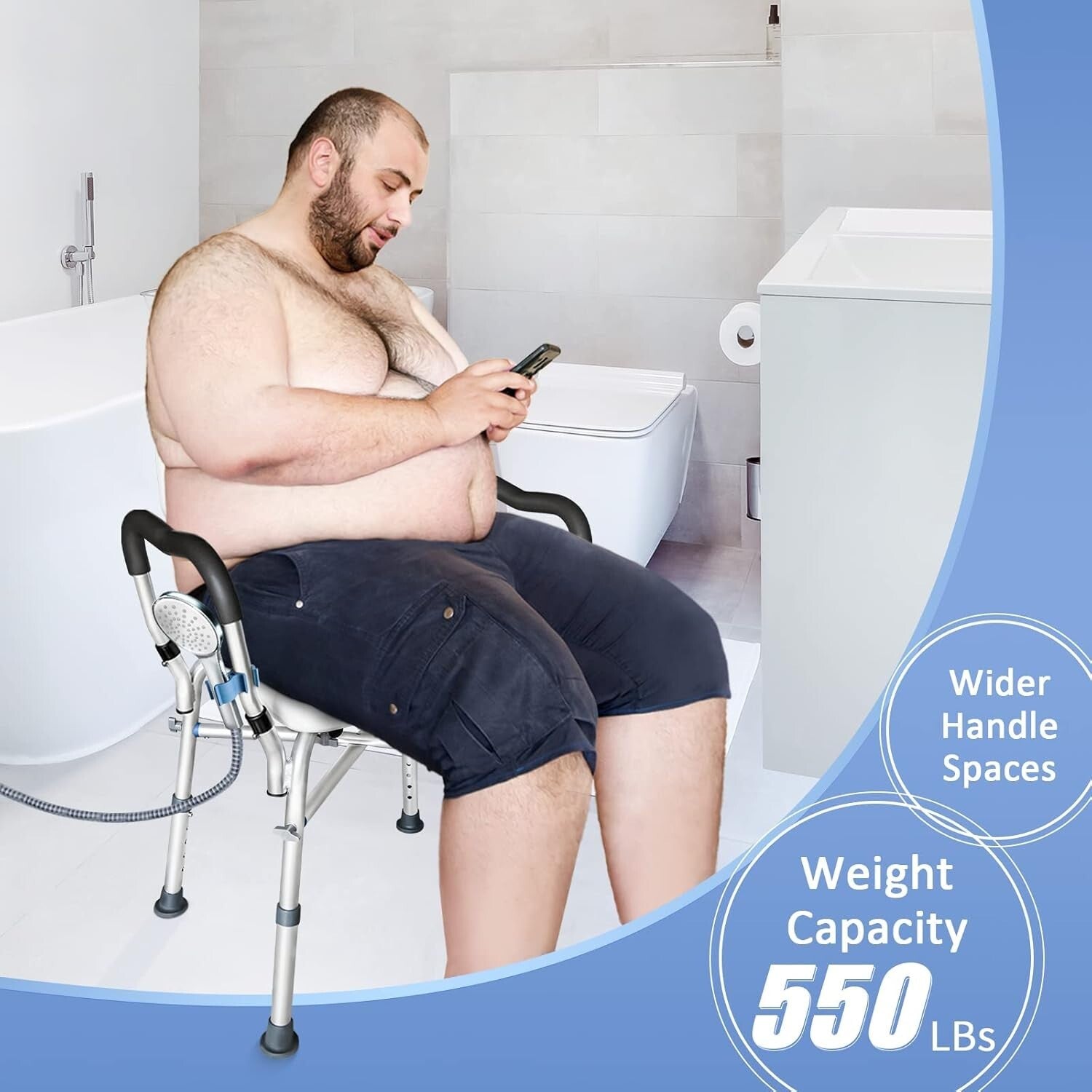 Adjustable Shower Bench for Elderly & Disabled - 550LB Heavy Duty Chair