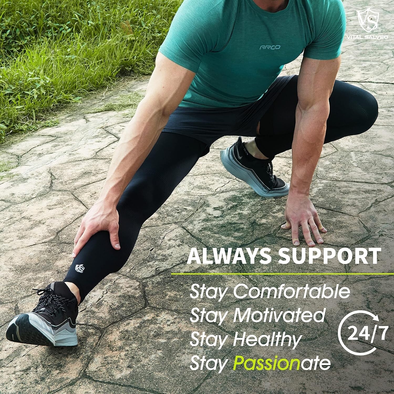 Anti-Slip Compression Leg Sleeves with Sun Protection & Muscle Support - Black