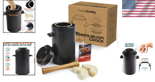 Versatile 1 Gallon Sauerkraut and Kimchi Jar with Acacia Pounder & Recipe Guide