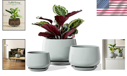 Durable Decorative Indoor Pots - Modern Ceramic Set with Saucer & Drainage Pads