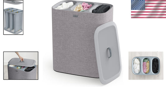Tota Trio 90L Laundry Hamper - 3 Compartments with Removable Bags in Gray